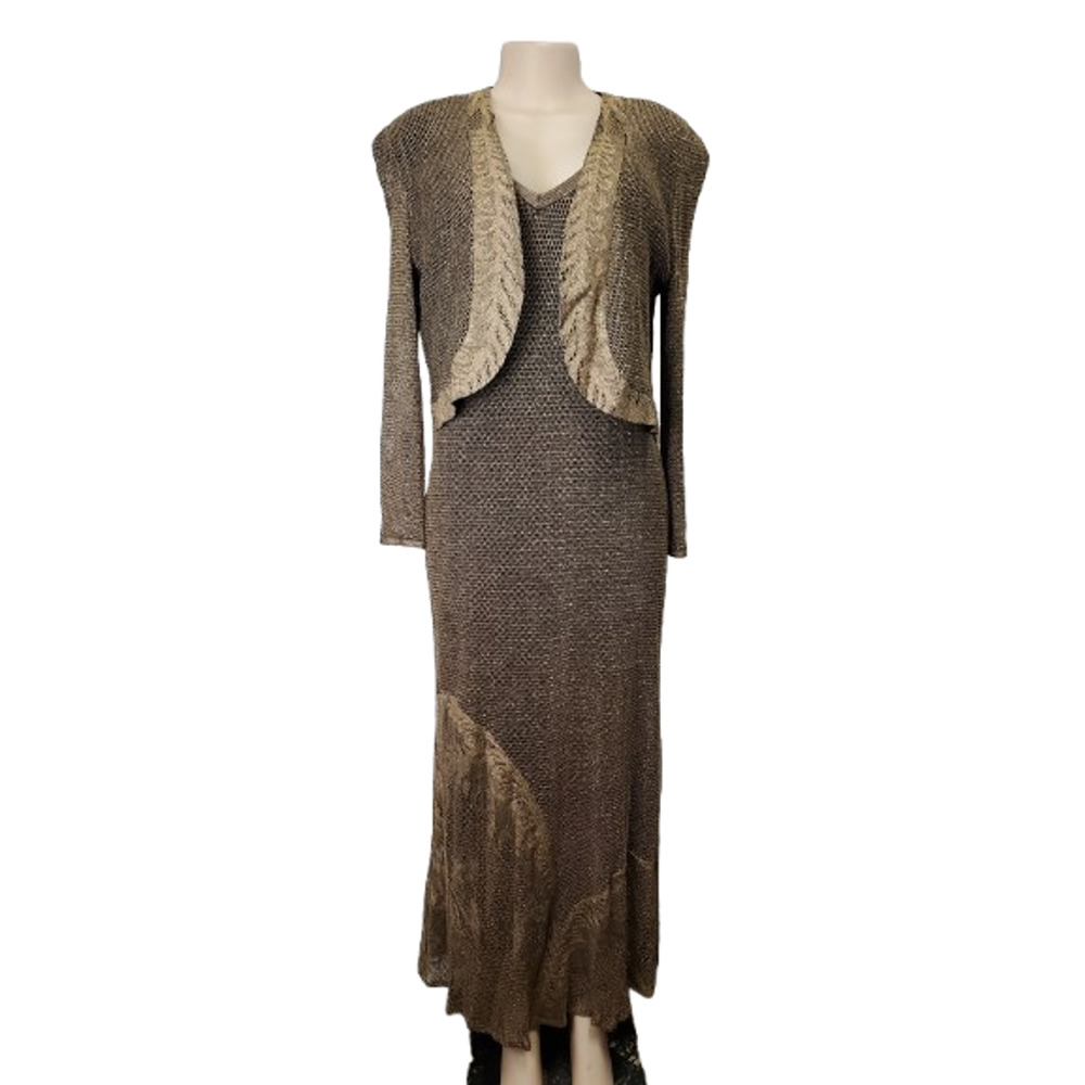 Damianou vintage women's gold 2pc dress set size L